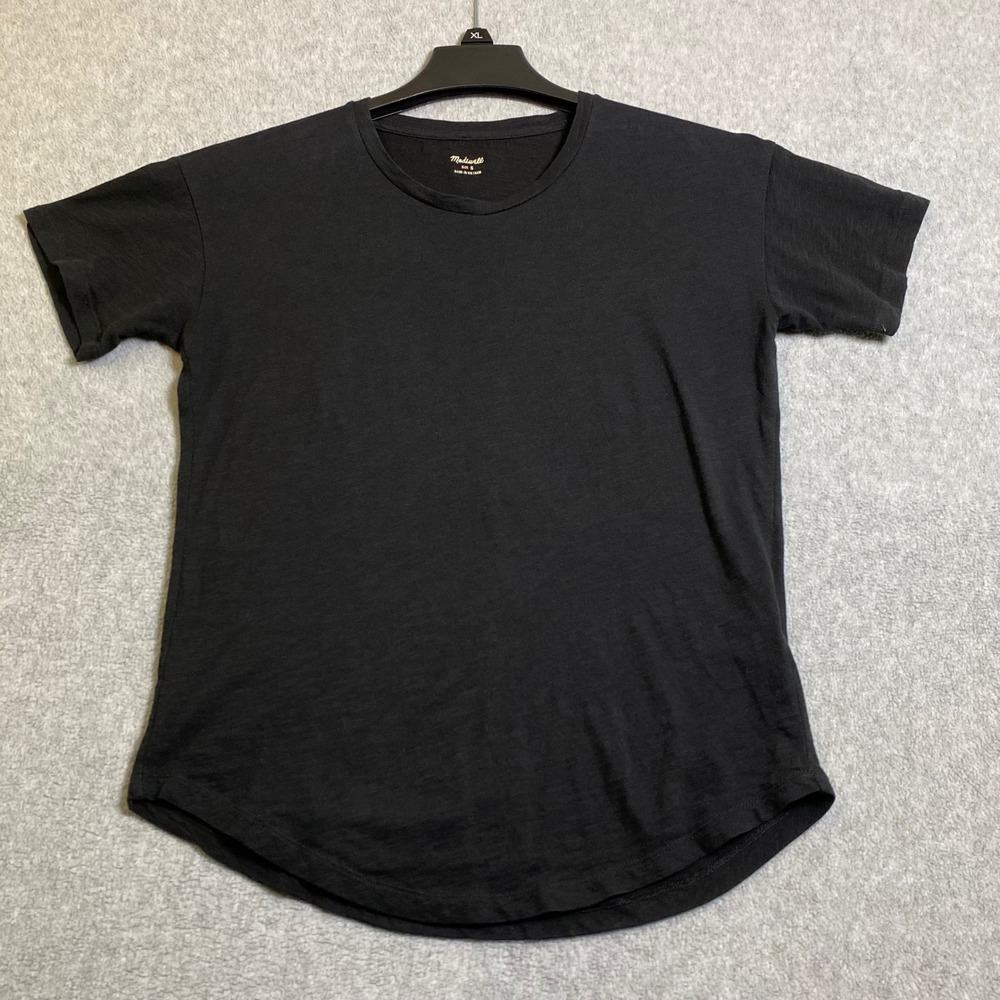 Madewell Whisper Cotton Tee Women Size Small Black Short Sleeve‎ Curved Hem Flaw